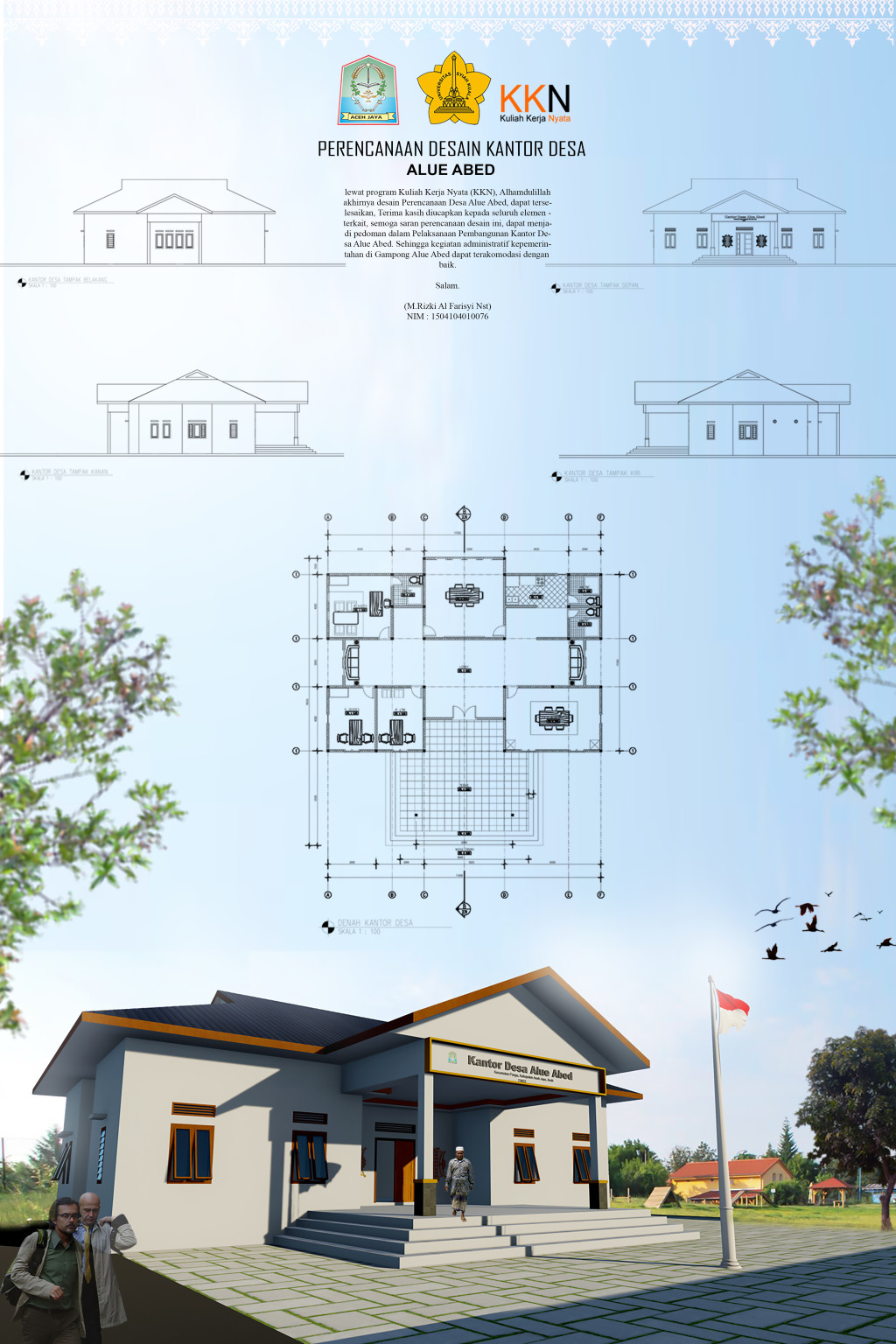 Poster Perencanaan Balai Desa Alue Abed desain KKN Unsyiah